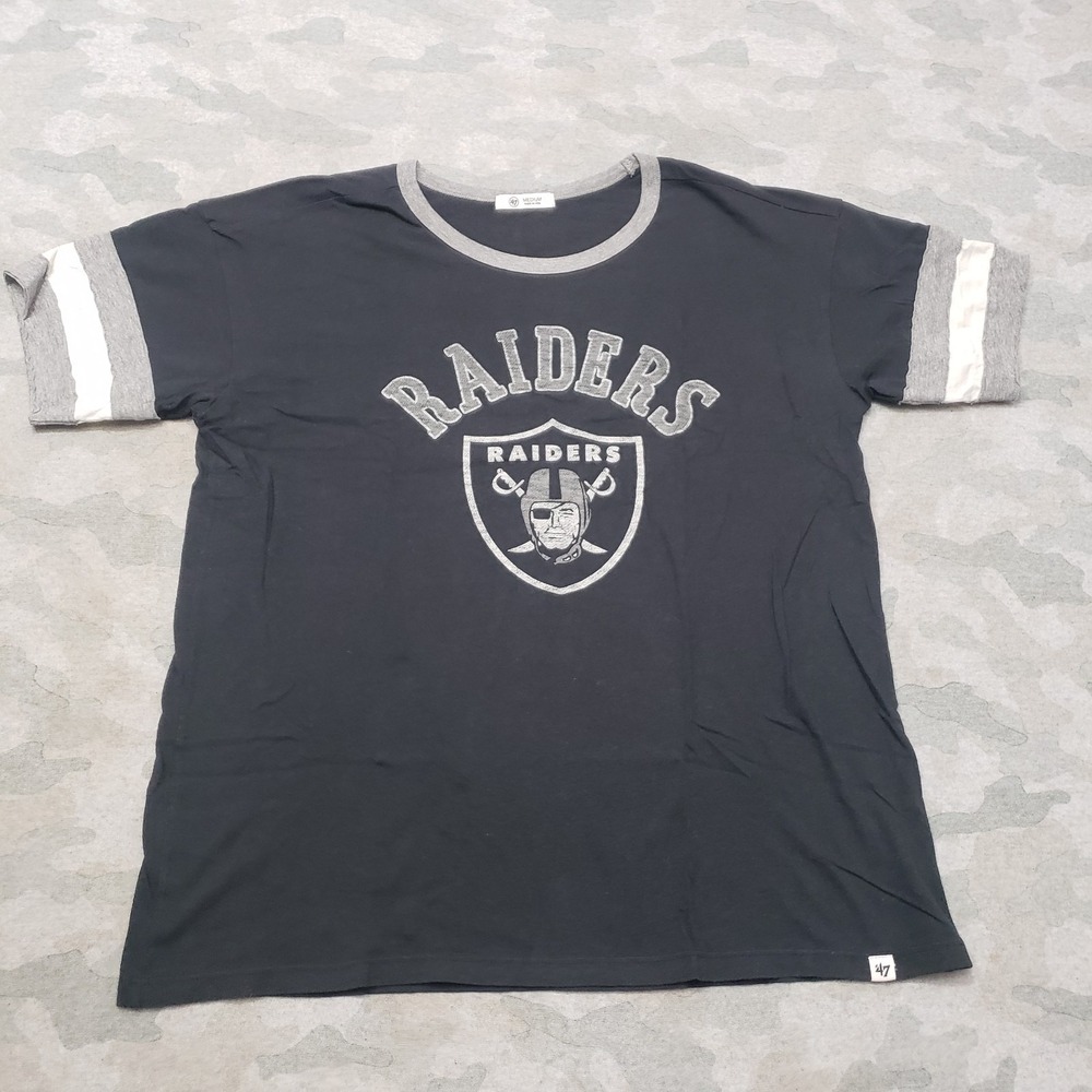 Las Vegas Raiders Top Womens Medium Black '47 Short Sleeve Ringer NFL Football